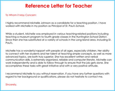Sample Recommendation Letter for Teacher Applicants .